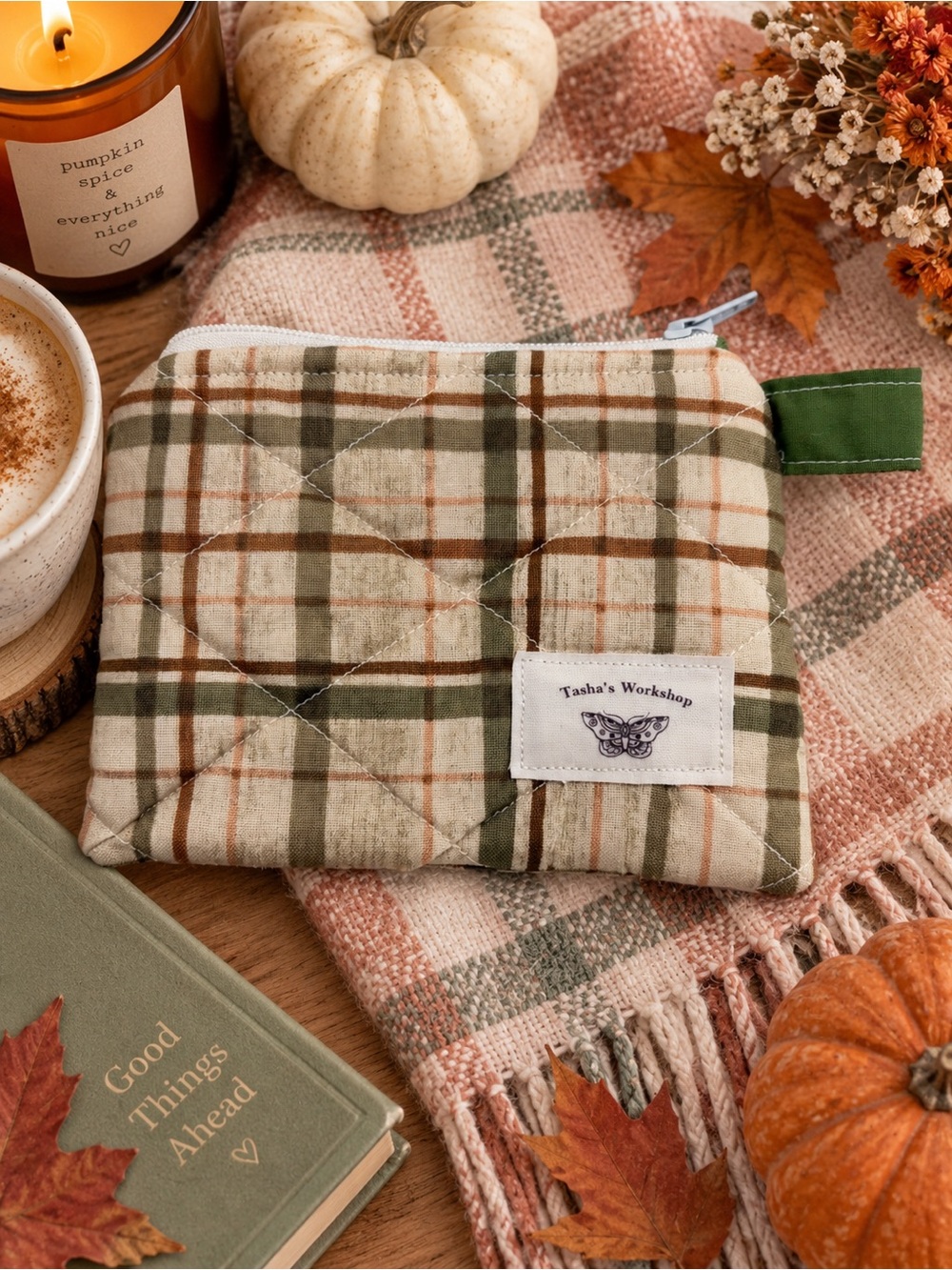 Cozy Fall Plaid Quilted Keychain Wallet